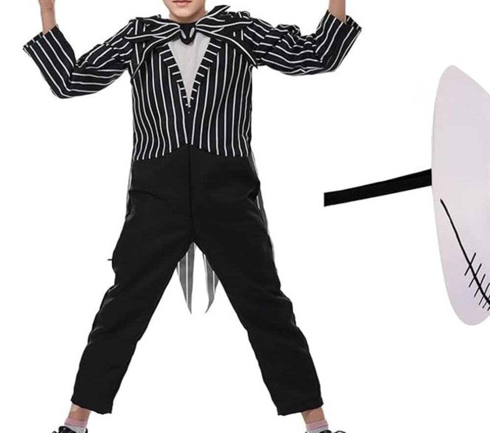 Jack Skeleton Kids Costume Jumpsuit and Mask Halloween Cosplay Size Large